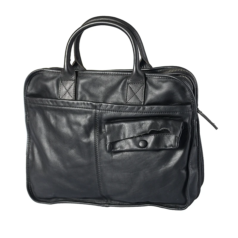 Leather Men's Briefcase Men Cross Section Casual Handbags Computer Bag High-end Retro Soft Black Leather Portable Business Bags