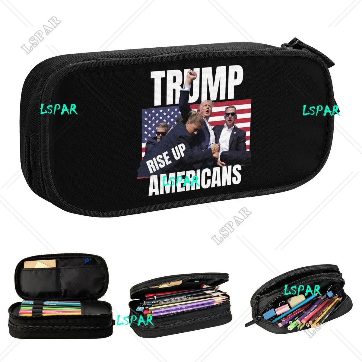 

Trump Shot 2024 Pencil Case New MAGA American Flag Pen Box Bag for Student Large Storage School Supplies Gifts Pencilcases