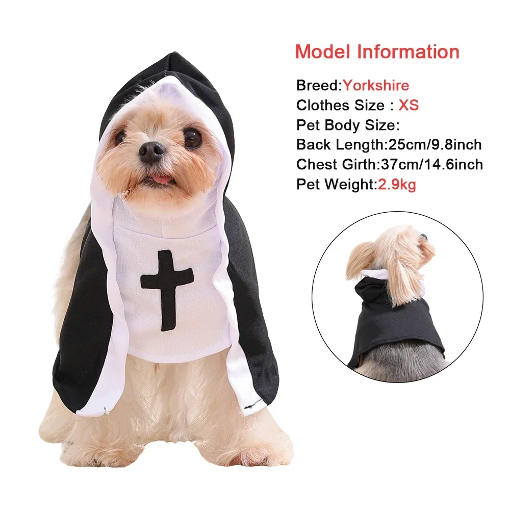 Halloween-Katzen-Nun-Kostüm, Jesus-Kreuz-Muster, Katzenkleidung für kleine Hunde, lustiges, süßes Kostüm für Partys, Overall für Haustiere, Katzenaccessoires. – Detail 1