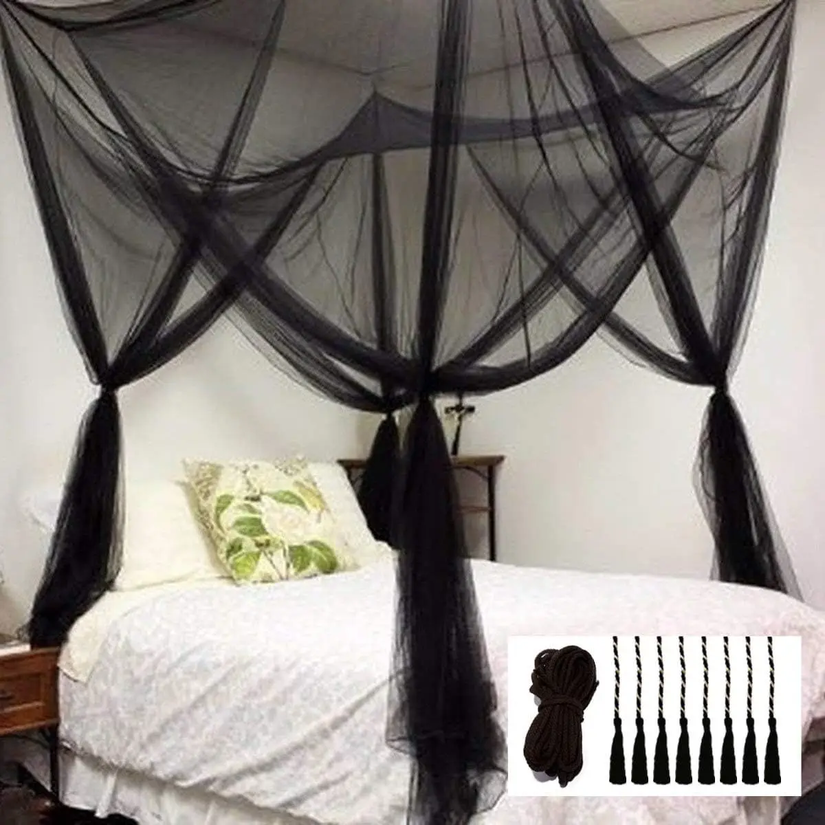 Four-Door Mosquito Net Sexy Square Canopy King/Queen Double Bed Size Elegant Princess Palace Netting Prevent Insect Net