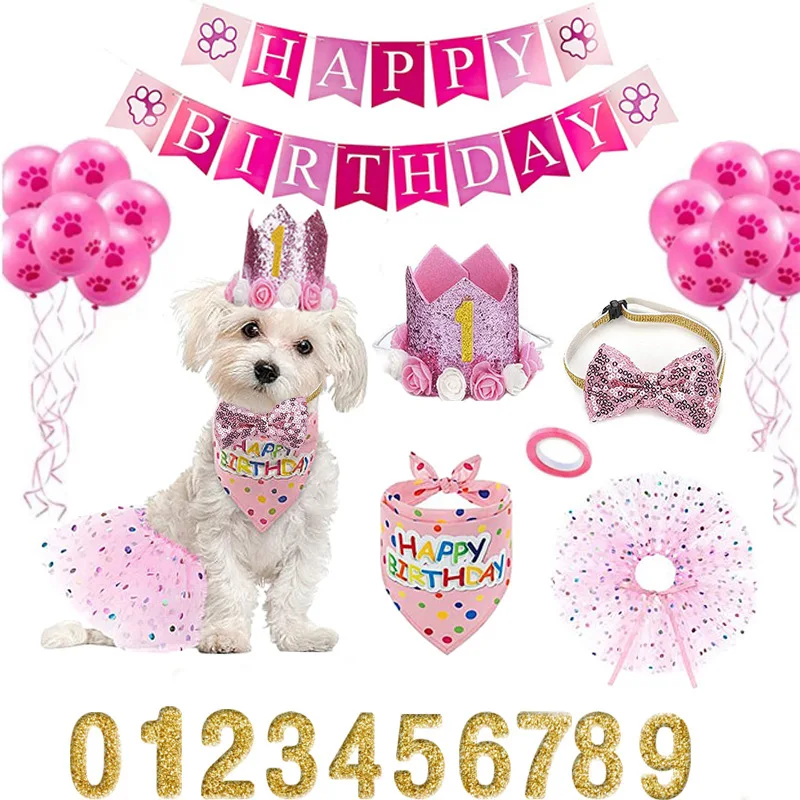 Pet Birthday Party Set Skirt Hat Bowtie for Dogs Gift Celebrating Pet Products Supplies All for Pets Puppy Cats Party Wholesale