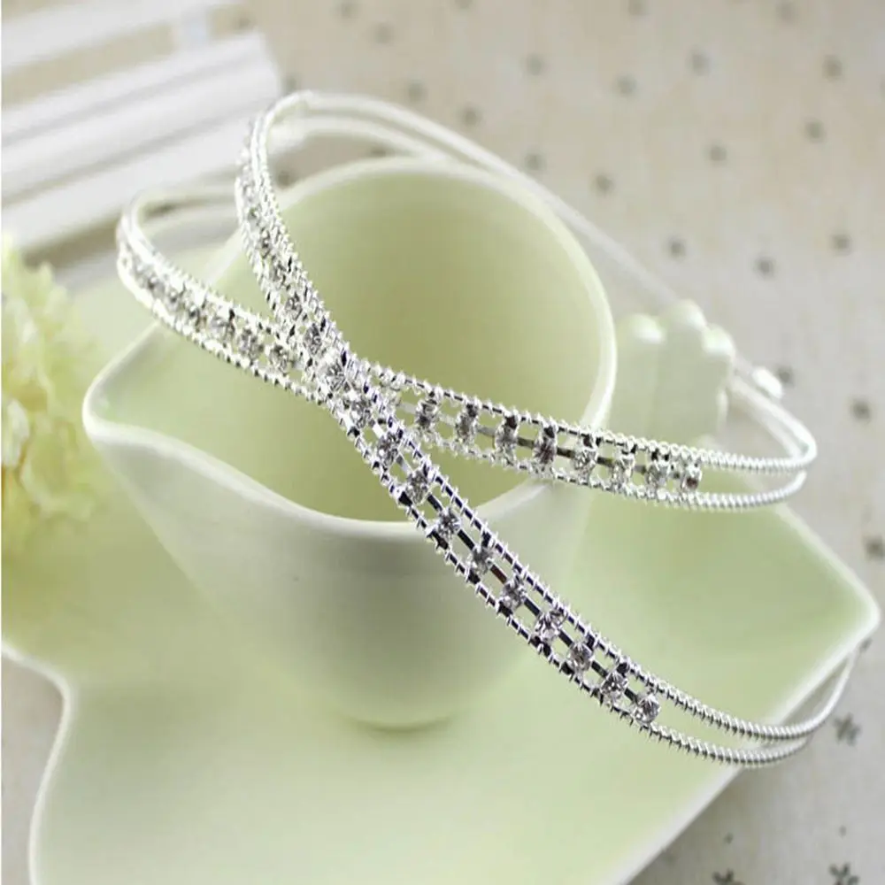 Girls Women Hair Band Headband Crystal Metal Silver Color Shine Jewelry Hair Accessories