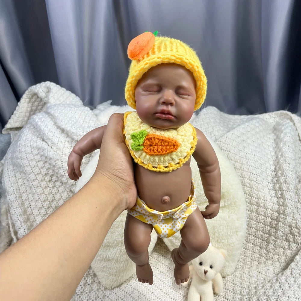 دمية أطفال صغيرة مقاس 12 بوصة من السيليكون بالكامل تولد من جديد من الجلد الأفريقي الأمريكي الداكن LouLou دمية سيليكون للفتيات أو الصبي هدية الكريسماس