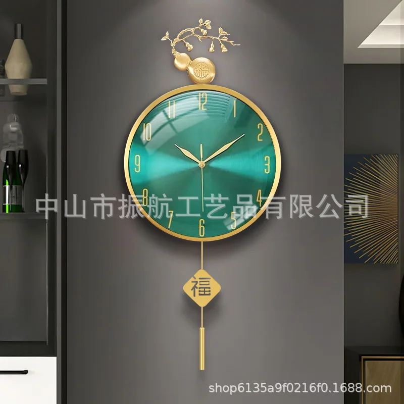 New brass Chinese clock Nordic light luxury wall clock living room home silent wall watch simple Internet celebrity quartz clock