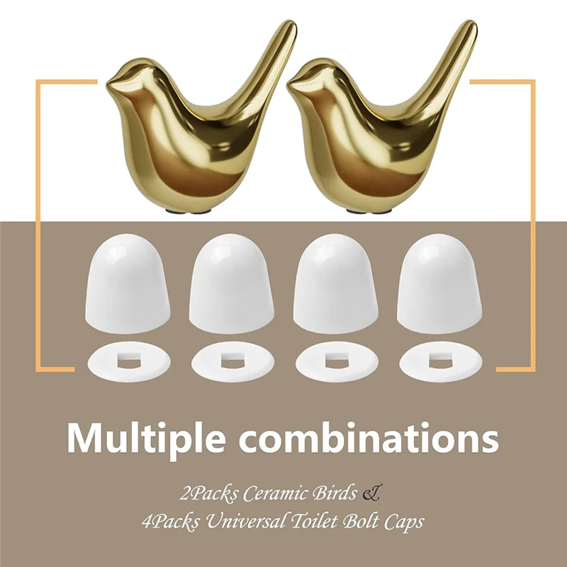 

A19F-Toilet Bolt Caps Gold Birds 2Set Bathroom Decorative Toilet Floor Screw Cover With 4Pcs Toilet Bolt Covers