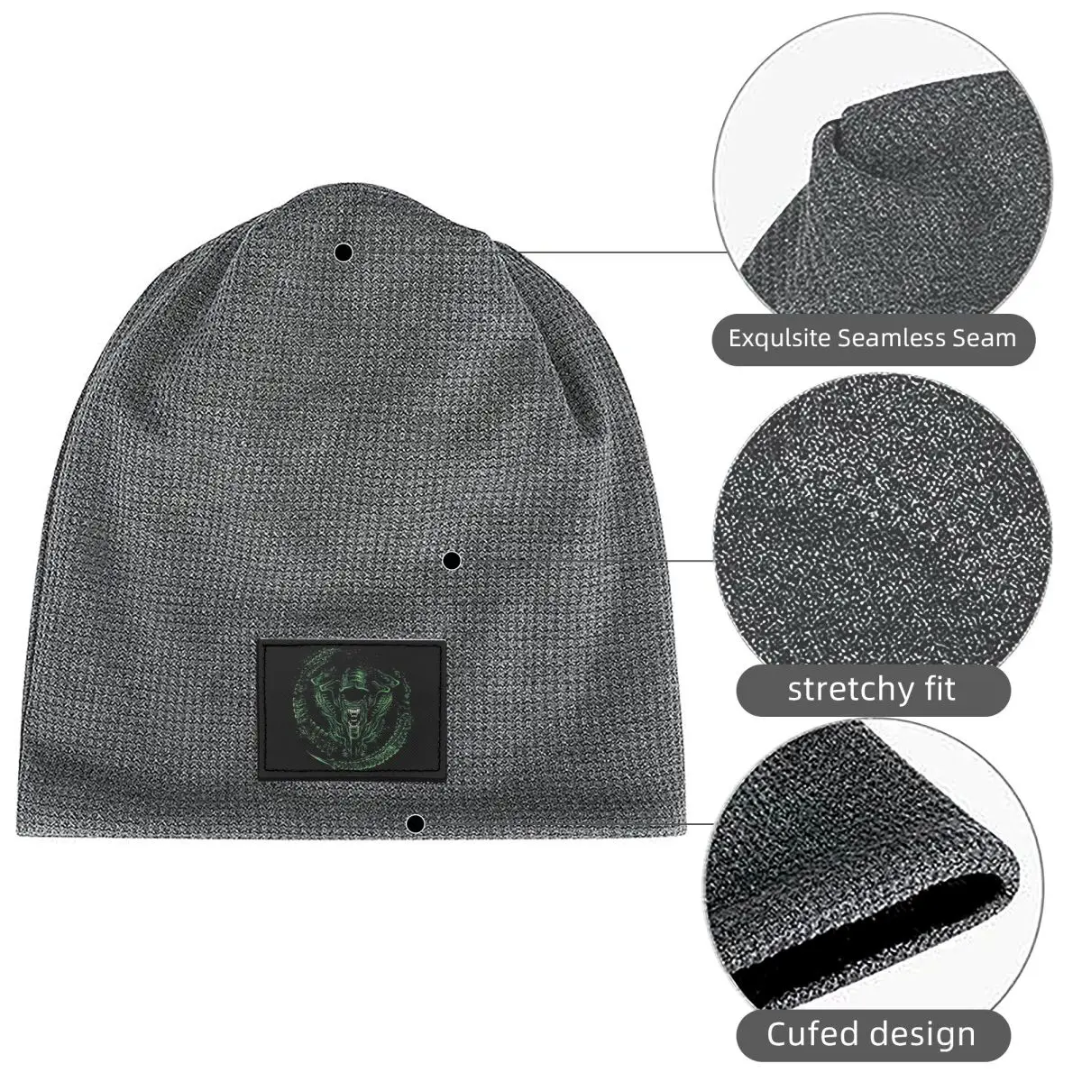 FaceHugger Alien Xenomorph Shoulder Waffle Knit Fleece Lined Beanie with PU Leather Patch Unisex Warm Winter Soft Cap