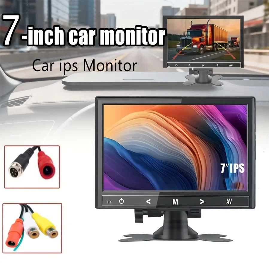 

7-дюймовый автомобильный монитор с сенсорным экраном HD и камерой заднего вида — совместимость с 12–24 В, аксессуар для безопасности автомобиля, прочный экран