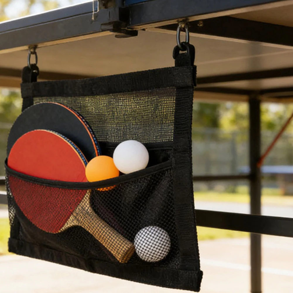 

Transparent Mesh Storage Bag for Ping Pong Paddles with Bottom Bib Design Keeps Balls Securely Positioned Inside