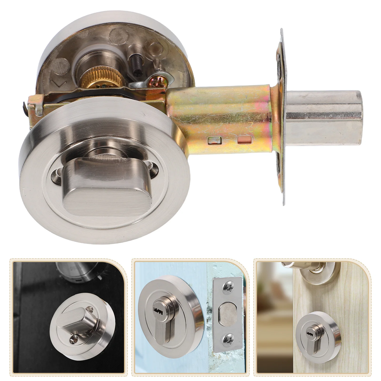 

SWOOMEY Circular Door Lock Cylinder Keyed Round Interior Deadbolt for Bedroom Apartment Zinc Alloy Silver