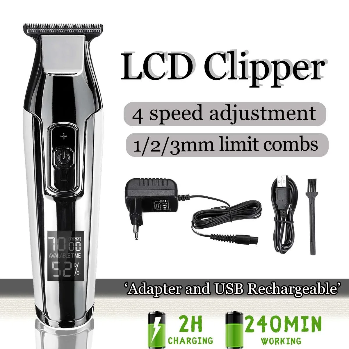 Cortadora de pelo profesional para hombre, máquina eléctrica de corte de pelo con pantalla LCD, recargable, para Barba