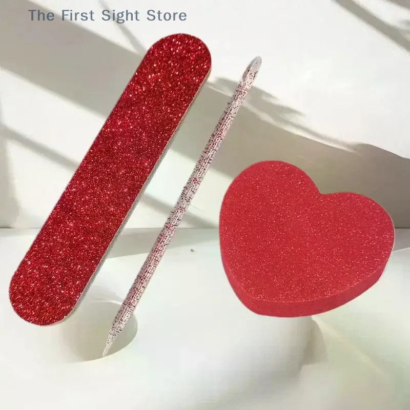 8/12-teiliges Glitzer-Nagelpflegeset – herzförmiger Puffer, Kristallstab und doppelseitige Feile für Nagelkunst und Pediküre