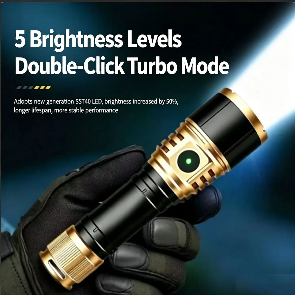 M34 Practical Outdoor LED Torch Flashlight Recharge Waterproof Handheld LampMulti‑Brightness Setting SOS Strobe Function for