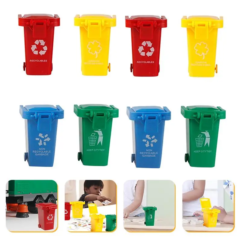 8pcs Kid Push Garbage Can Toy Children Trash Can for Playing Foldable sliding children\'s Mini trash can garbage sorting bin