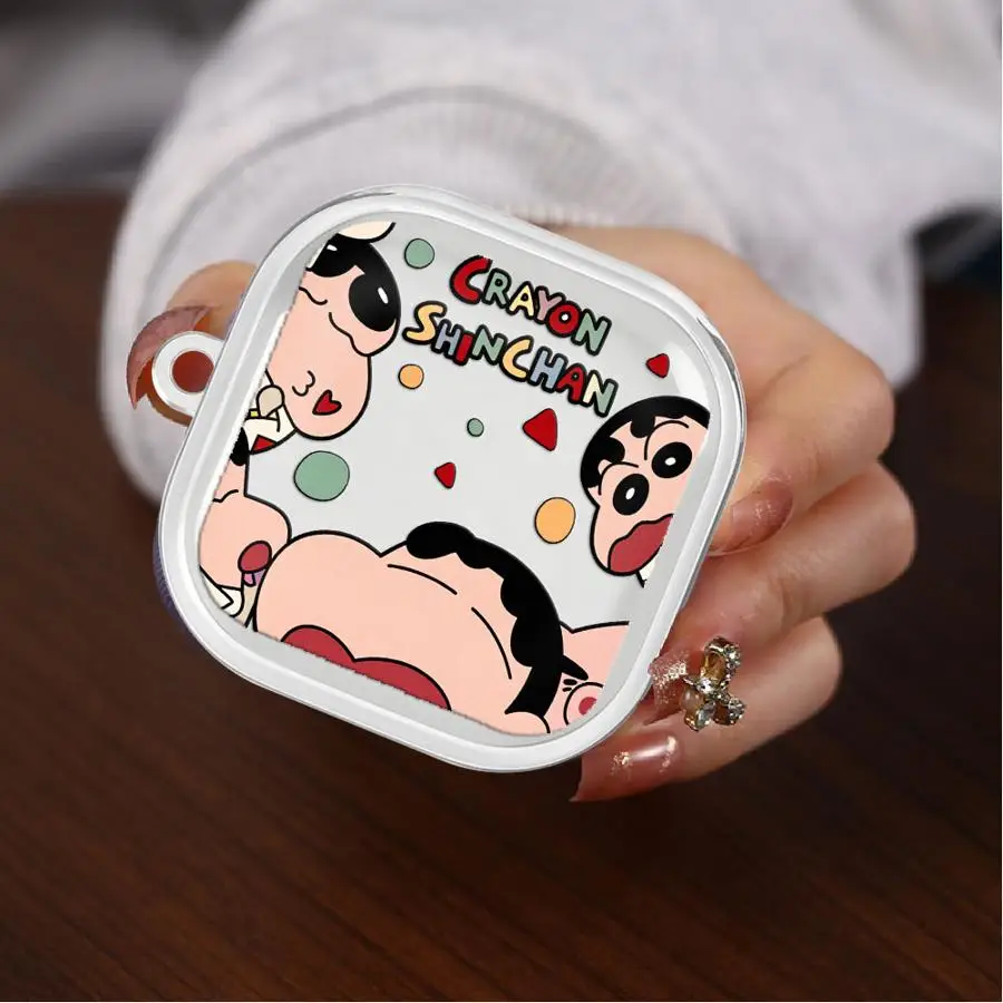 Case For Samsung Galaxy Buds 3Pro 4 Pro 2Pro 2 Live 3 FE 4Pro Clear Earphone Cases Cover With Hook Crayon Shin-Chan