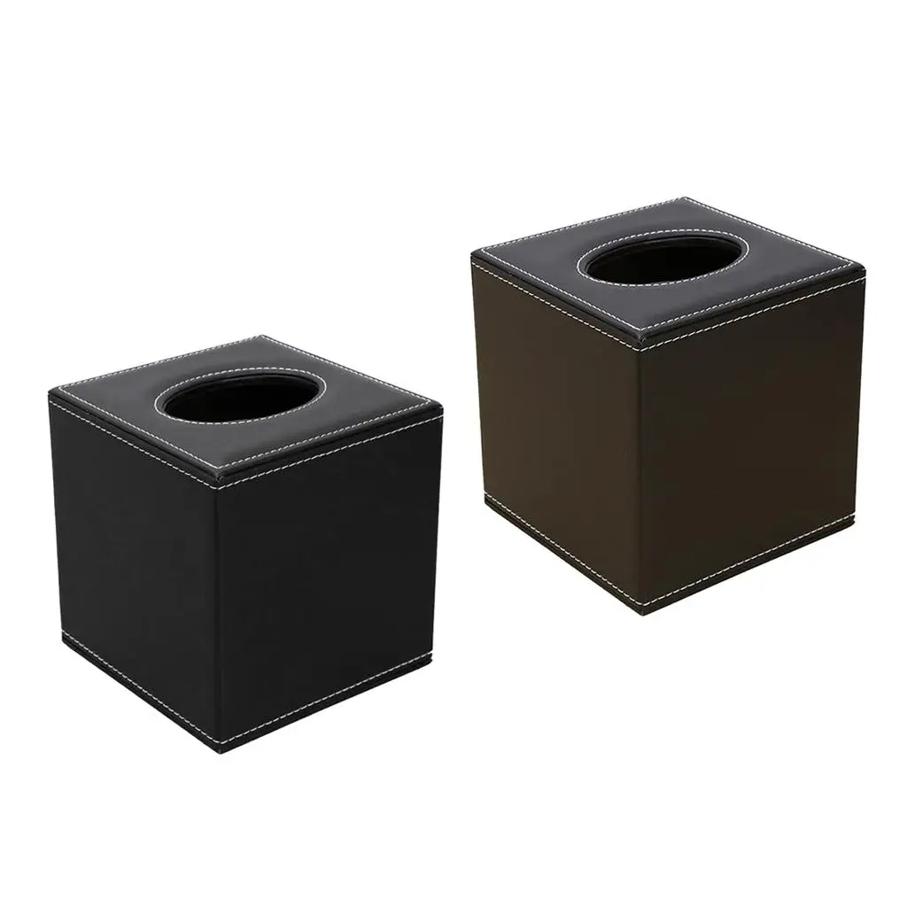 Square Countertop Tissue Box Holder Paper Napkin Box Cover PU Leather