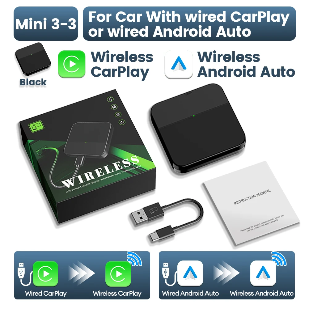 CarlinKit Smart CarPlay Box Plug en Play Bedraad naar draadloze CarPlay-adapter Online upgrade gesplitst scherm voor Kia Benz Mazda Skoda