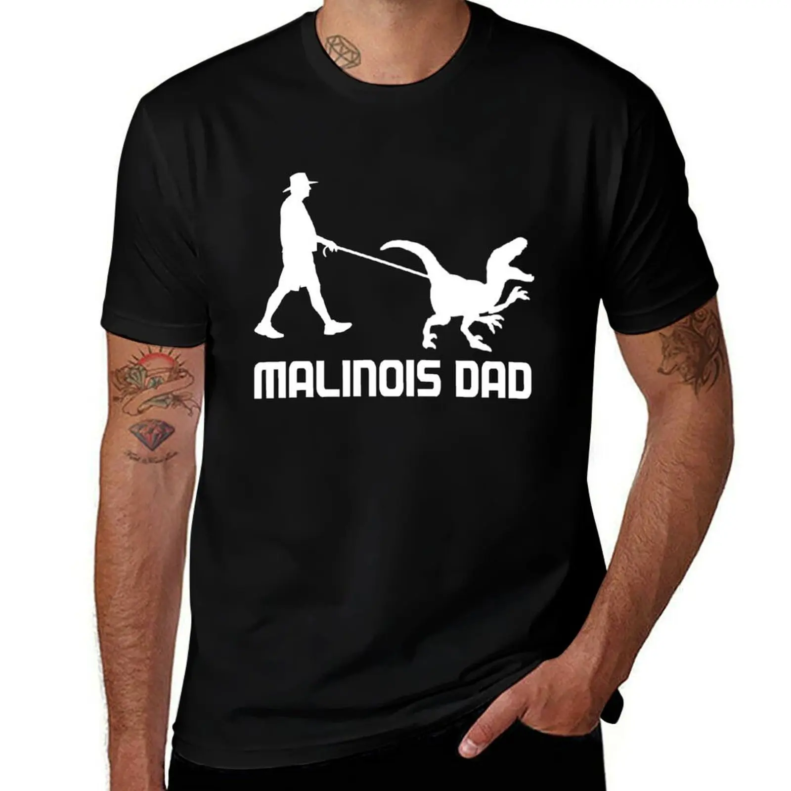 Belgian Malinois Dad Dinosaur Funny Gift To Husband Birthday Funny Malinois t rex For Dad T-Shirt Fashion Letter Print T-Shirt