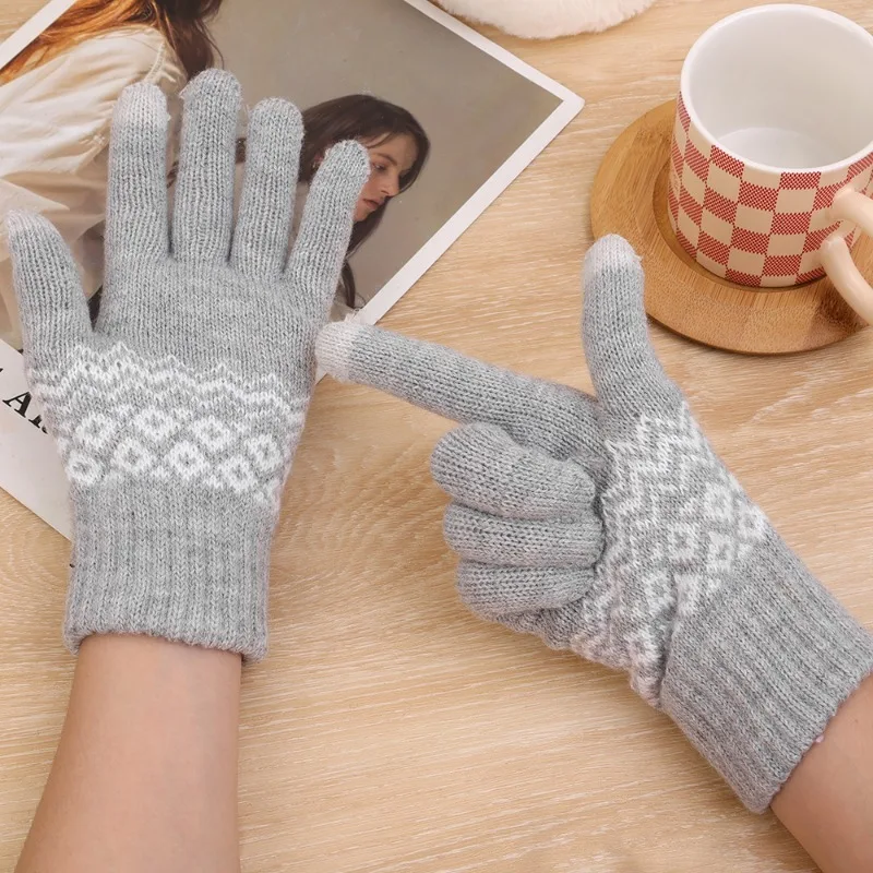 Gants Jacquard Wave Full Finger pour hommes et femmes, mitaines chaudes, écran tactile, sports de plein air décontractés, course à pied, cyclisme,