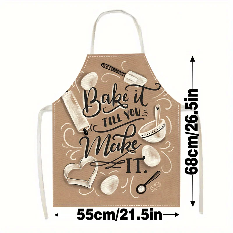 1pc Baking Quote Apron Beige Kitchen Utensil Print Linen Cotton Cooking Baking Gift For Baker Chef Mom