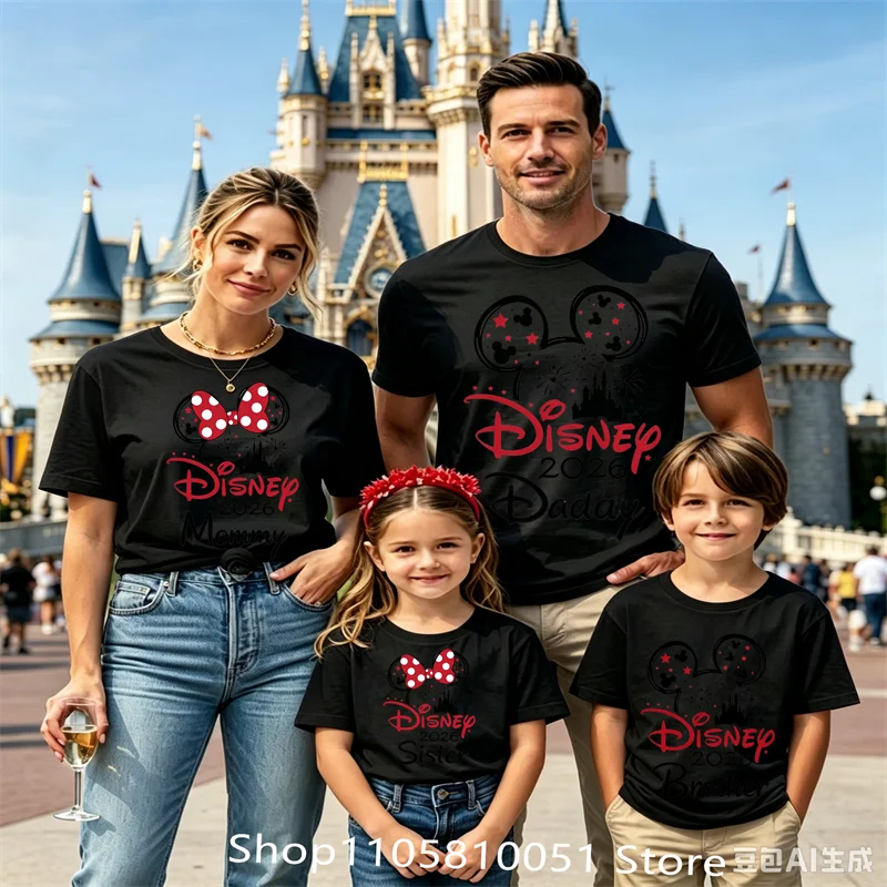 Mom Dad Mini Family Matching T‑Shirts, Cute Mickey Minnie Mouse Print Tees, Family Holiday Vacation Matching Outfit view 4