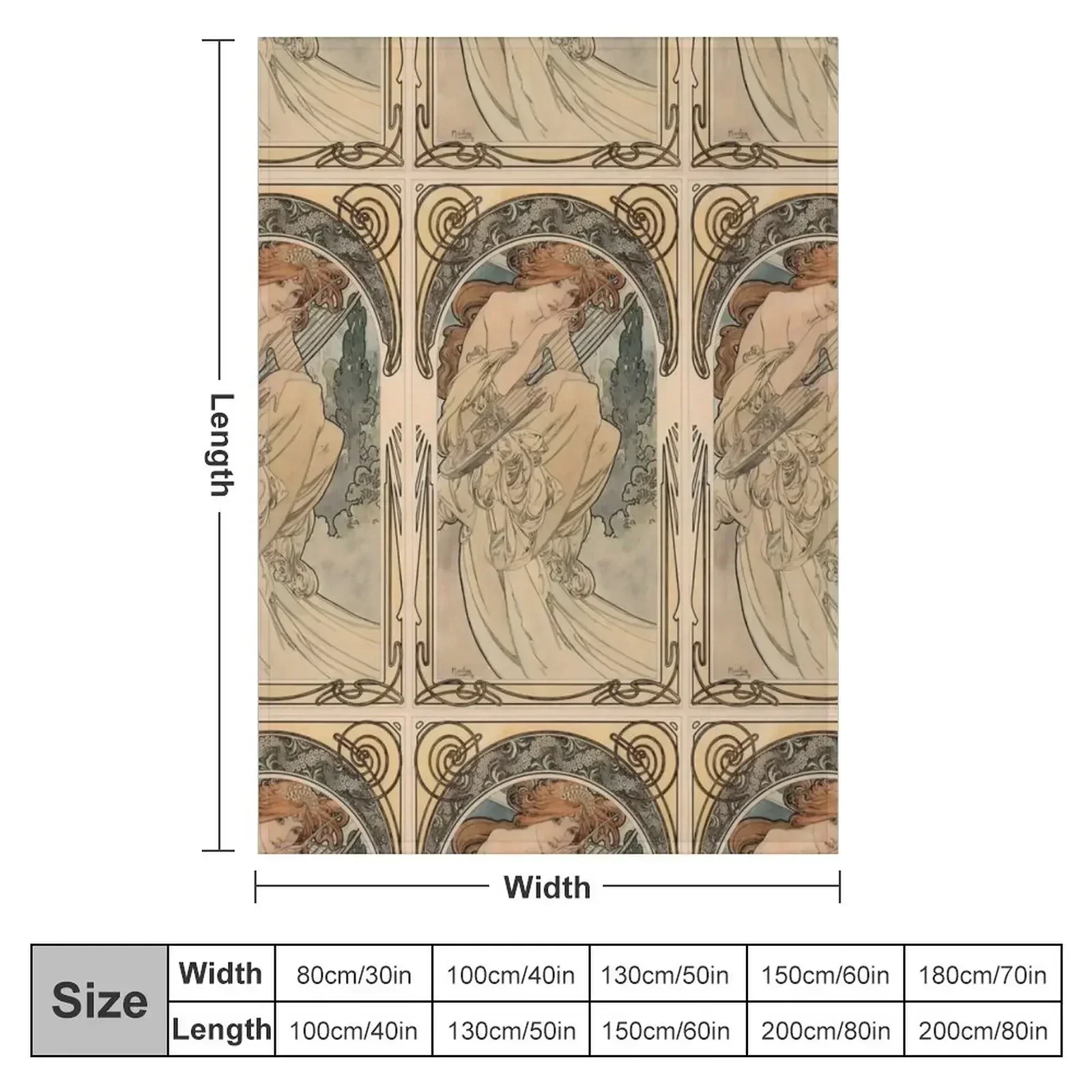 Allegorie de la Musique by Alphonse Mucha Throw Blanket Cute Plaid anime Comforter Furry Custom Blankets