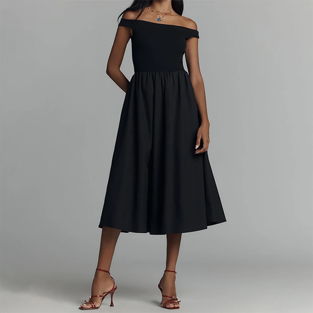 

2025 Summer Women's Evening Dresses Prom Party Dress A-line Off Shoulder Strapless Cocktail Gown Sleeveless Wedding Guest Dress