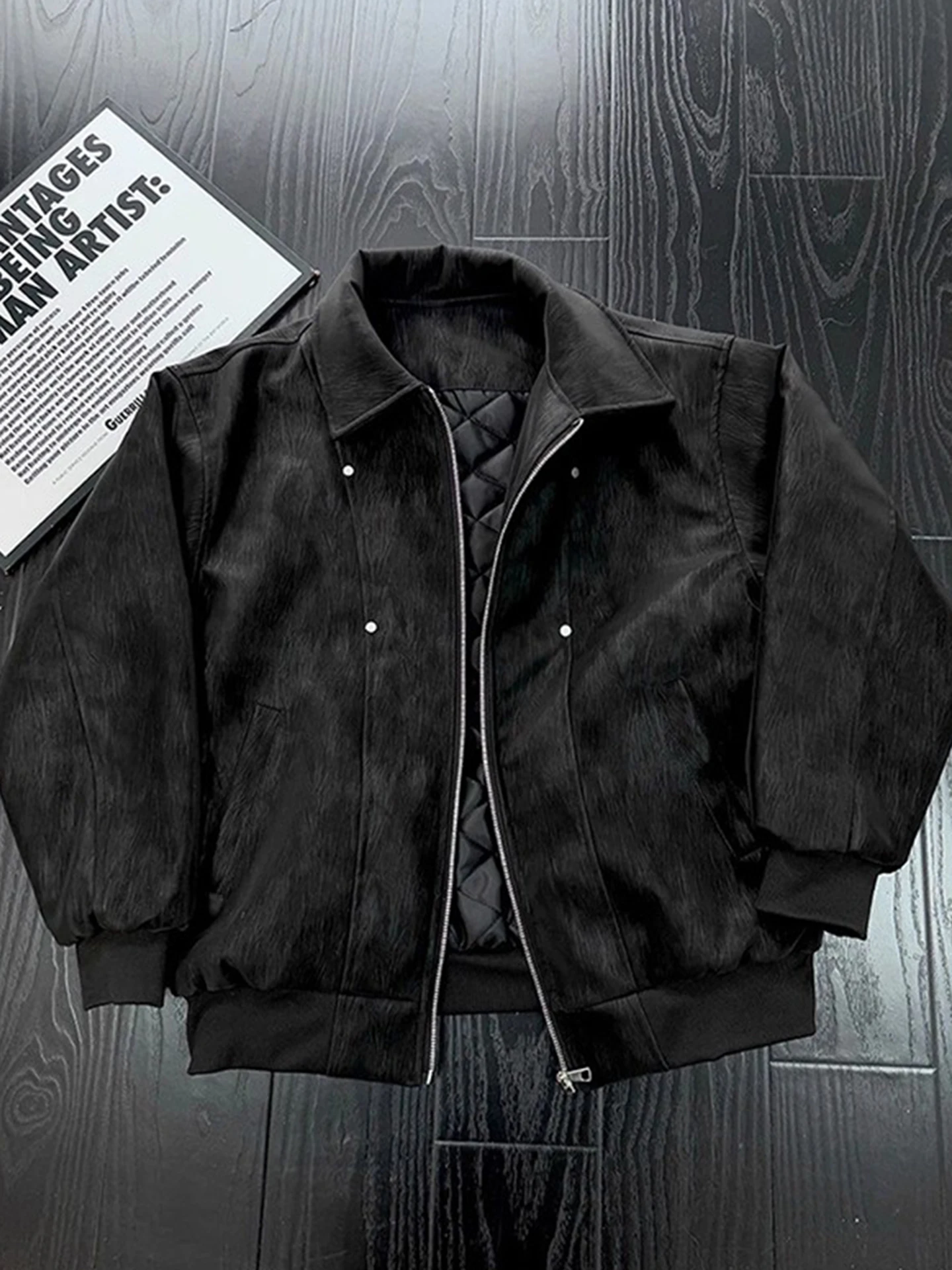 

Bla Deconstructed PU Thiened Warm Cotton Jaet Men's Winter American Dyed Collar Trendy oulder Cotton Coat