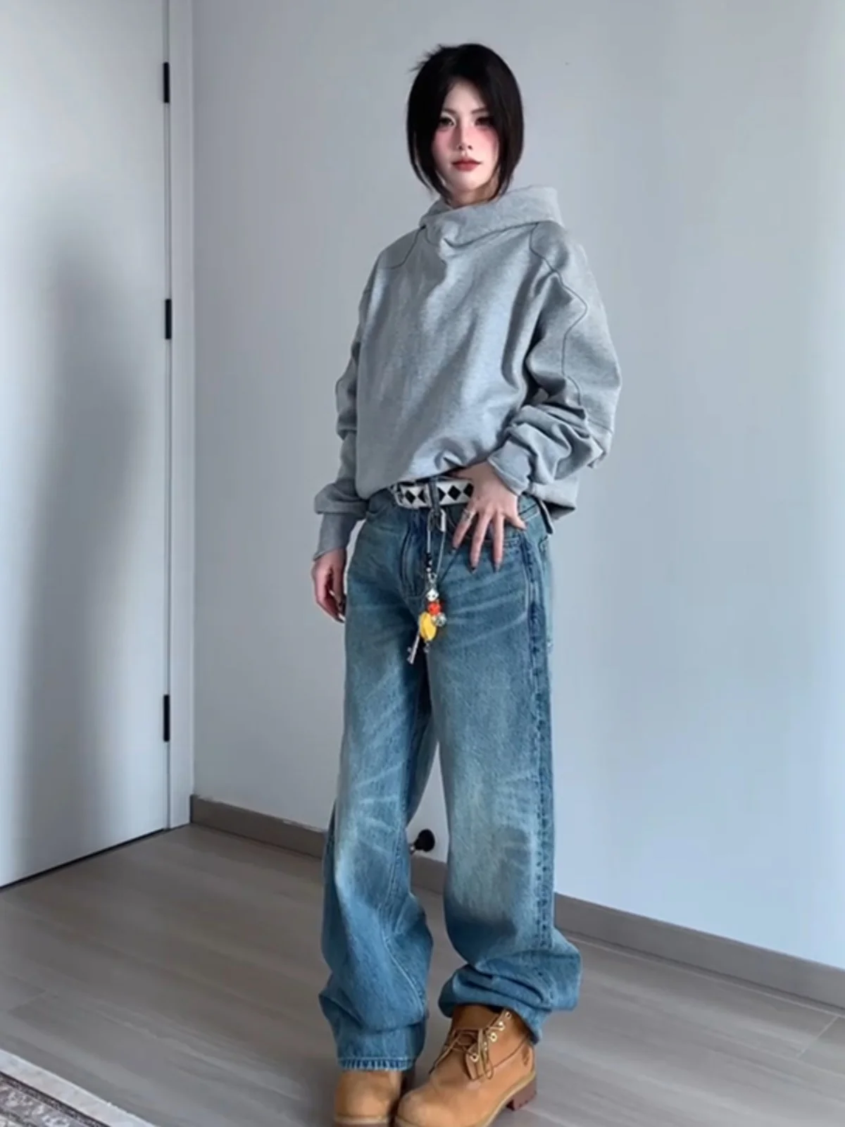 

American Retro Blue Men's Jeans High Street Wide Leg Pants Cleanfit Flared Straight Long Trousers Youth Faion Winter Wear