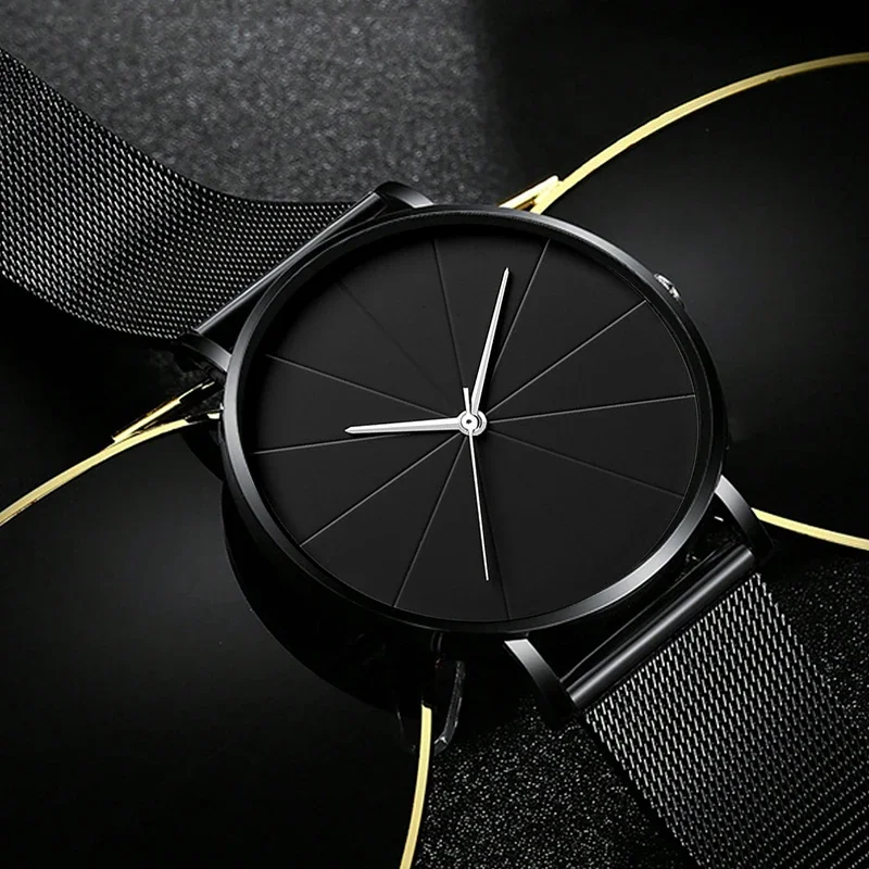 New Men Quartz Watch Fashion Business Black Stainless Steel Wristwatch Bracelet Necklace for Men Gift Set