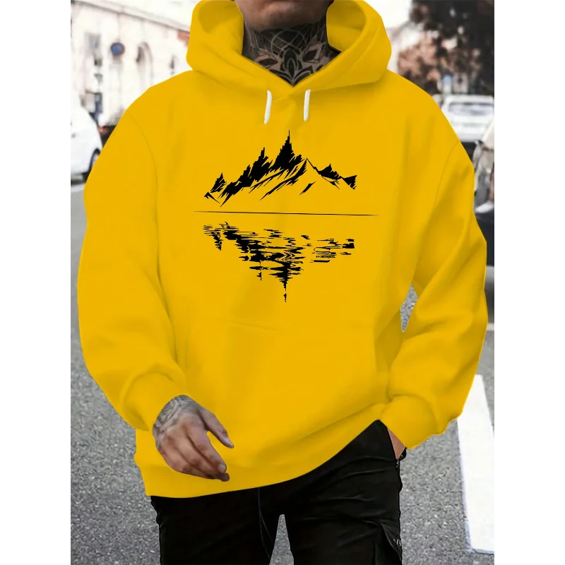 Sudadera con capucha holgada informal  otoño e invierno para hombre estampado de reflejo de montaña jersey cálido de manga larga