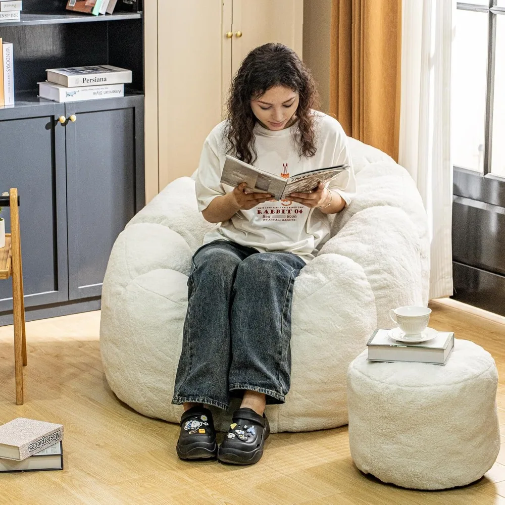 오토만이 있는 빈백 의자 - 실내 휴식을 위한 크고 편안한 라운지 의자와 발판