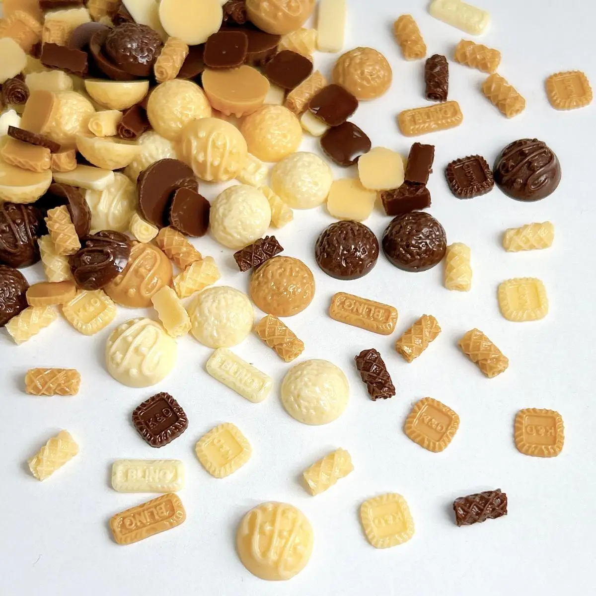 50PCS New Creative Square Biscuit Egg Roll Resin Nail Charms Colorful Luminous Semicircle Chocolate Nail Art Decorations for DIY - Image 4