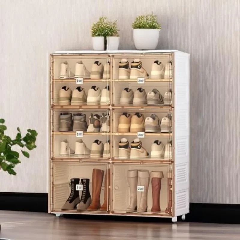 Meuble à chaussures portable T1, armoire à chaussures empilable avec porte transparente magnétique