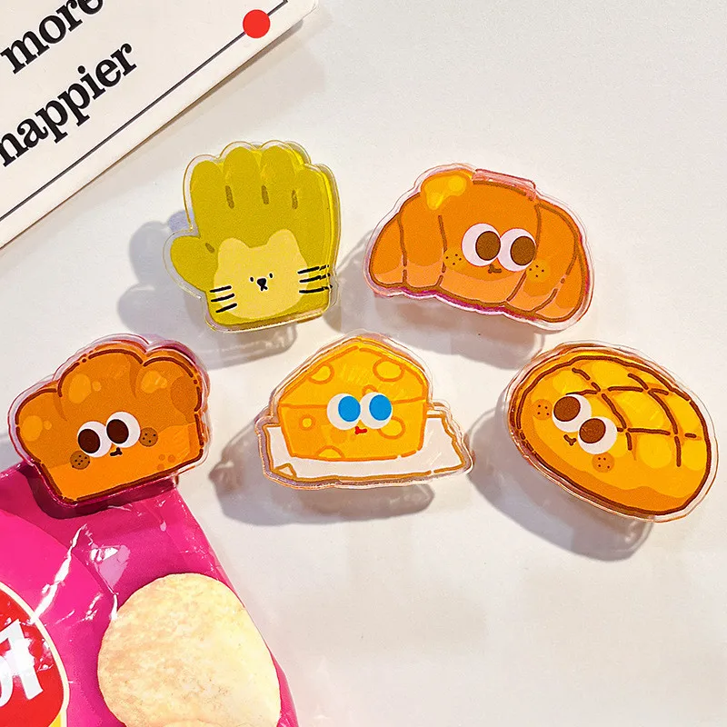 Clip per sigillare il pane in acrilico da 5 pezzi, clip per file di note con decorazione per toast