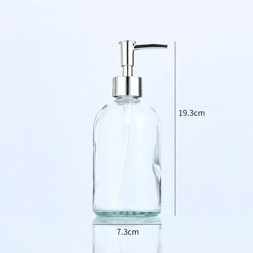 Nuevo Dispensador de jabón de vidrio de 410ml, botella con mecanismo de prensa recargable, dispensador de jabón líquido, botella vacía transparente de vidrio para Baño