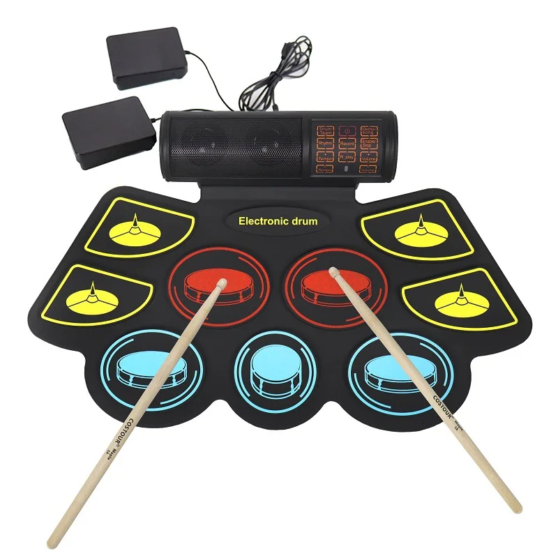 Color hand roll electronic drum dual Bluetooth dual speaker, children and adults beginner shelf portable hand roll electronic dr