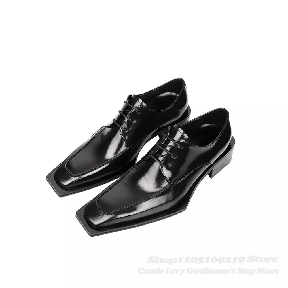 Black Patent Leather Men 4Cm Heel British Style Commuting Derby Shoes New Formal Business Trendy Luxury Handmade Oxford Shoes view 6