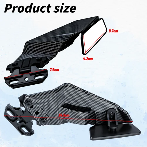 Imagen 2 del producto Par de carenado de alerón lateral ajustable estilo fibra de carbono con espejos retrovisores para Honda Kawasaki Suzuki BMW Yamaha
