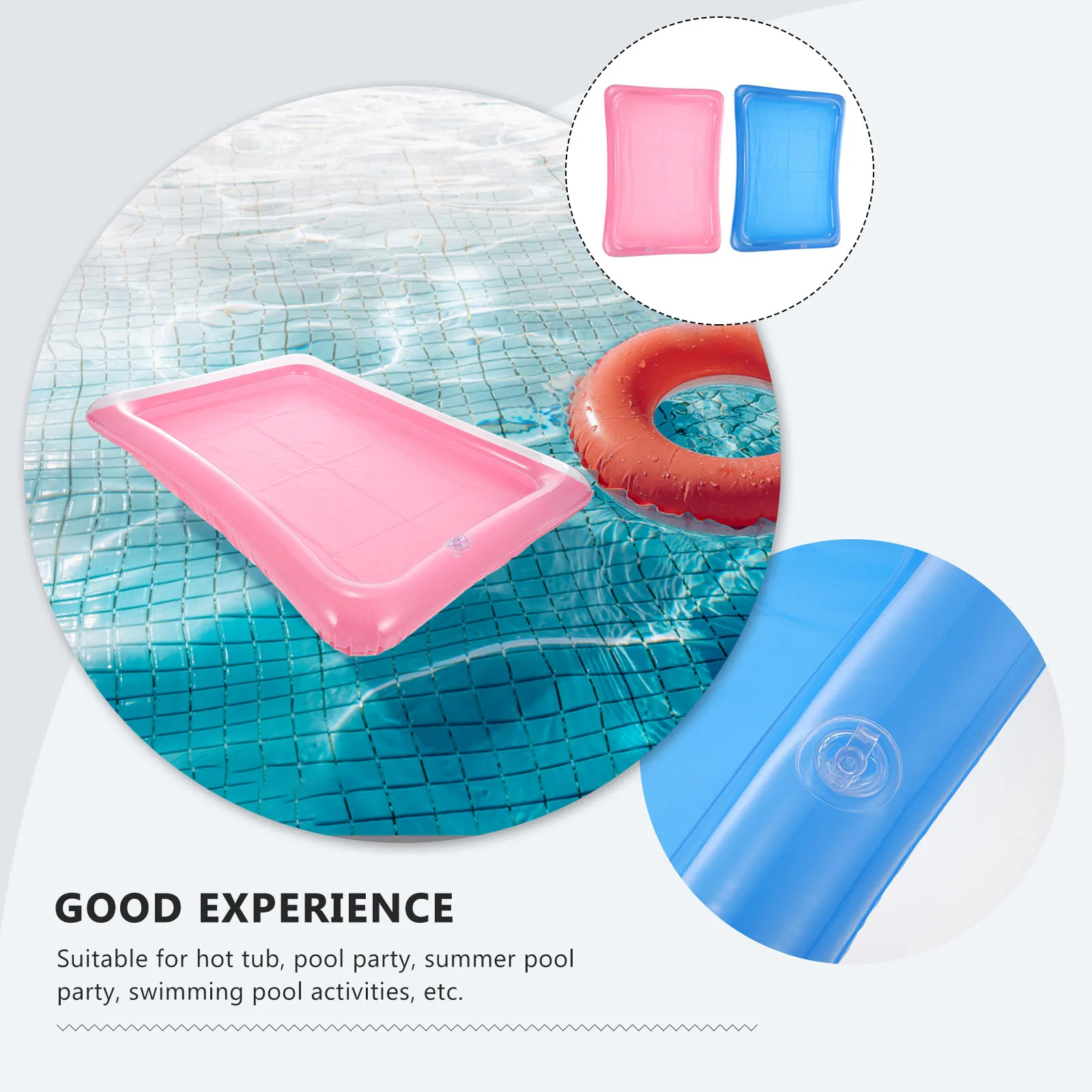 Vassoio galleggiante gonfiabile da 2 pezzi, dispositivo di raffreddamento blu per feste in piscina, portabevande, secchiello per il ghiaccio, accessori per piscina