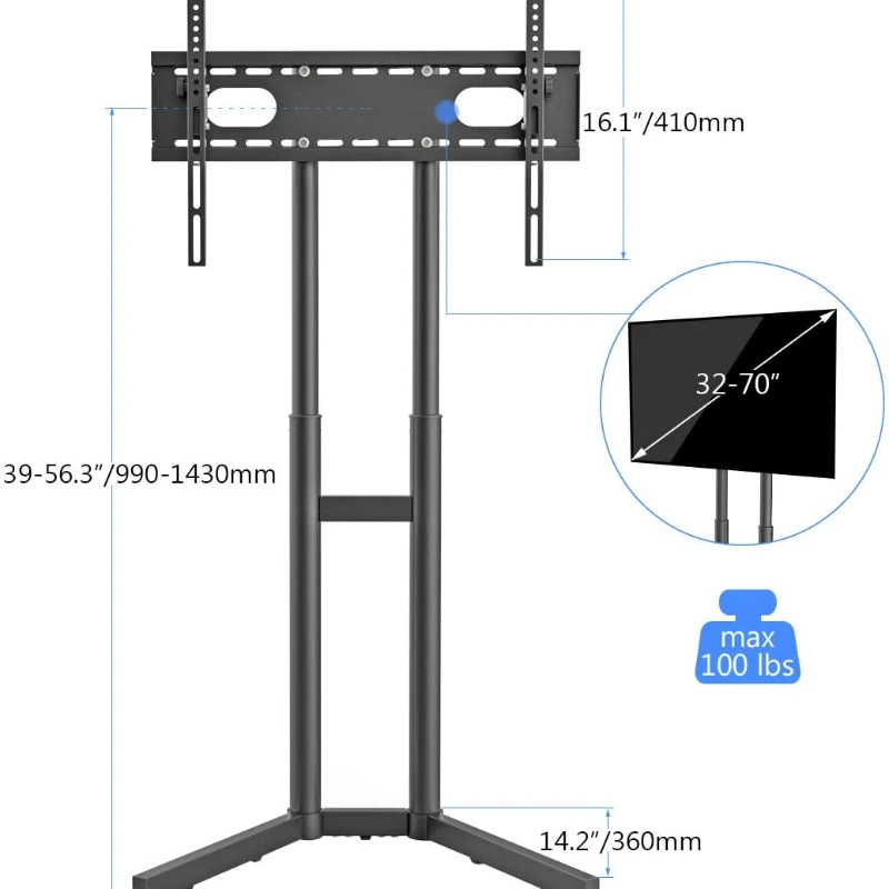 

TV Floor Stand Against The Wall for 32-70 inch TVs LED LCD Screens Height Adjustable TV Cart