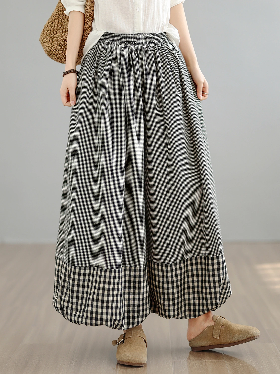 

Retro Floral Print Casual Pants Loose Fit Spring Autumn plus Size Women's Fashionable Nine-Piece Wide Leg Lantern Pants