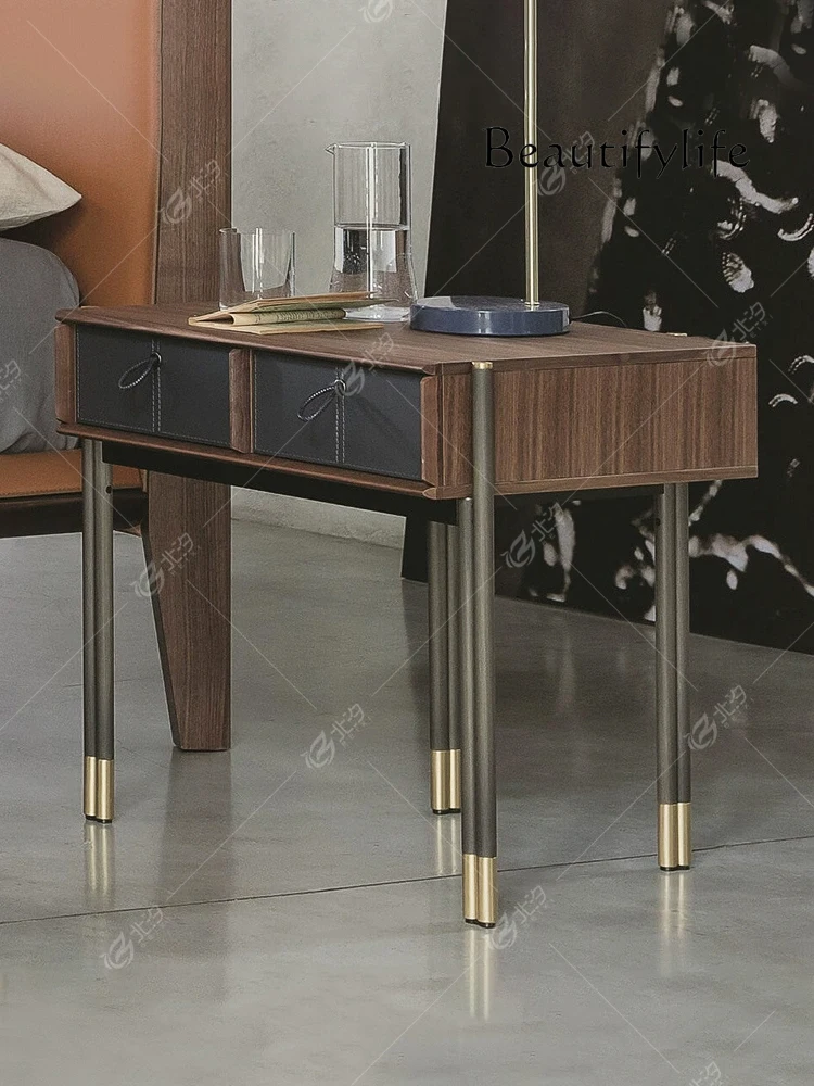 

Solid wood master bedroom locker double draw bedside table simple wind bedroom North American black walnut bedside table