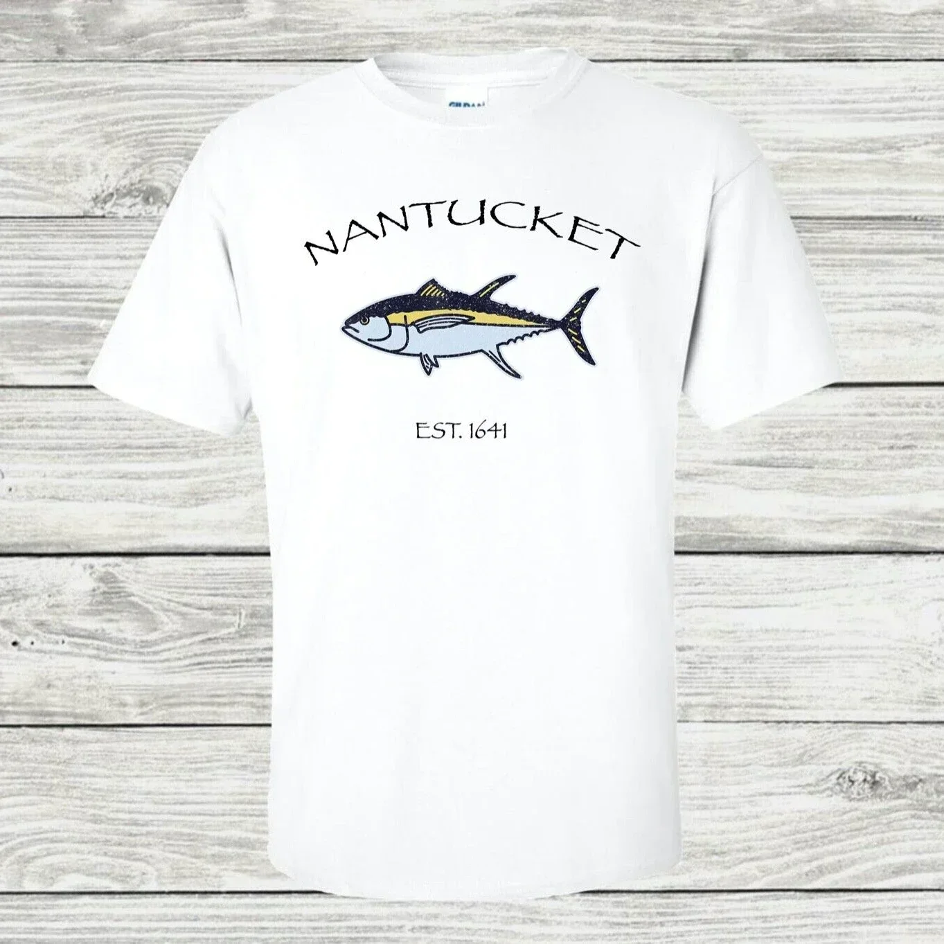 

Massachusetts Nantucket Island Resort Fishing Tuna T Shirt. New 100% Cotton Short Sleeve O-Neck T-shirt Casual Mens Top