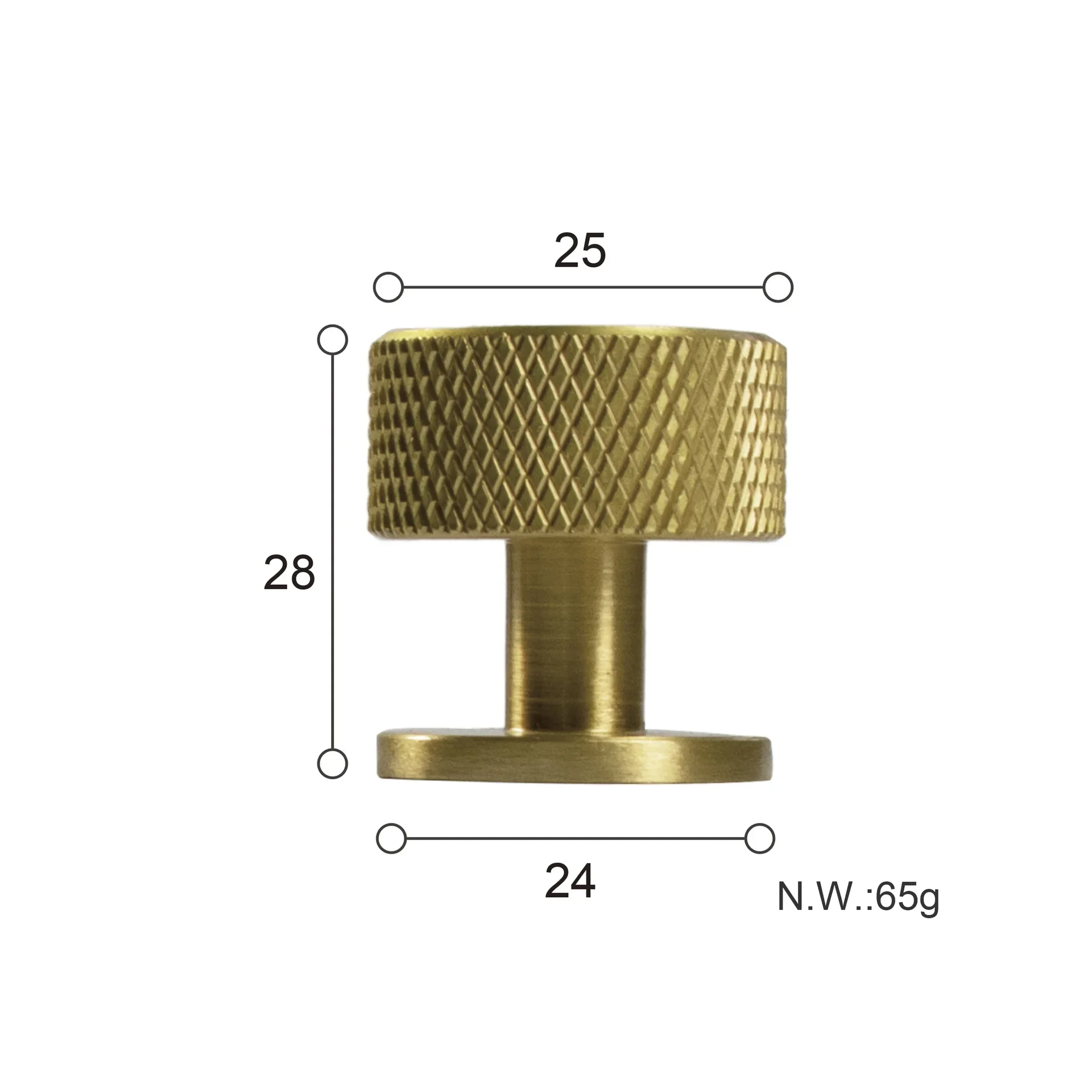 Brass Simple and Light Luxury Brass Handle Drawer Cabinet Closet Door Pure Copper Knurling Single Hole round Handle