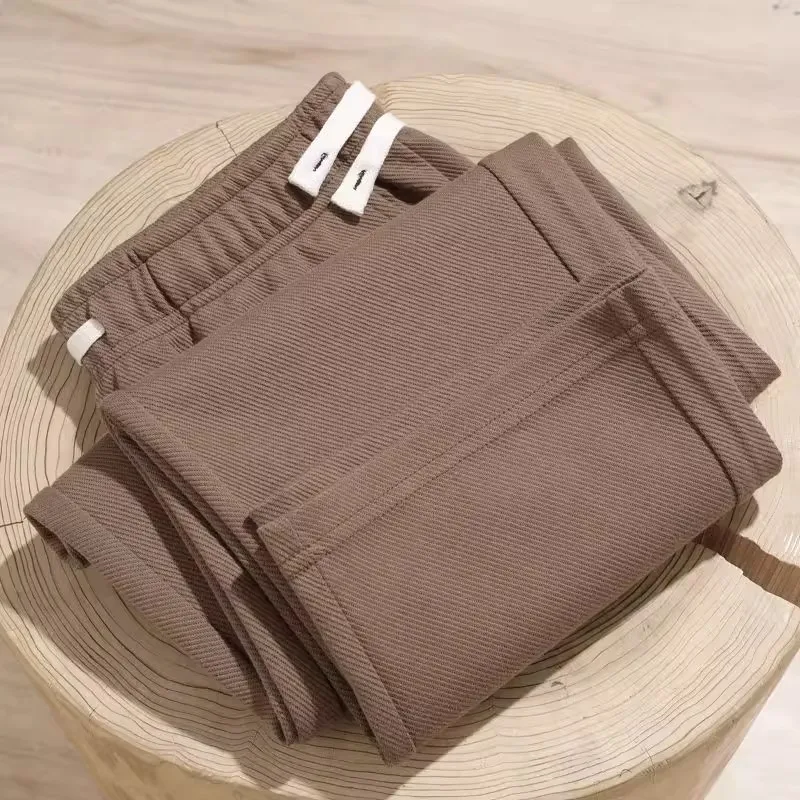 

Удобные мужские спортивные брюки прямого кроя, коричневые, из твила, свободного кроя, повседневные, дышащие, с эластичным поясом, высокая талия