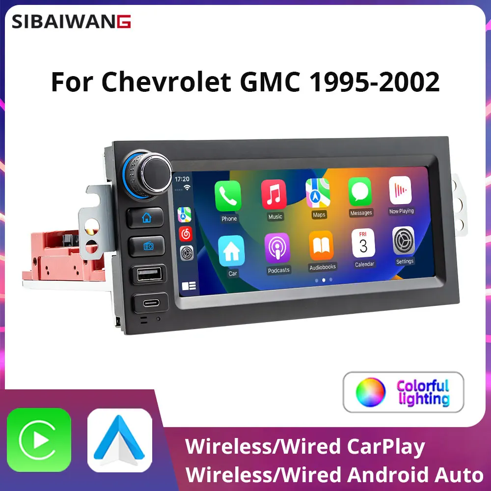 6.86'' 1Din Car Radio For Chevrolet GMC 1995-2002 Camaro Lumina1 Wireless CarPlay Android Auto Bluetooth FM AM RDS Radio Typ-C