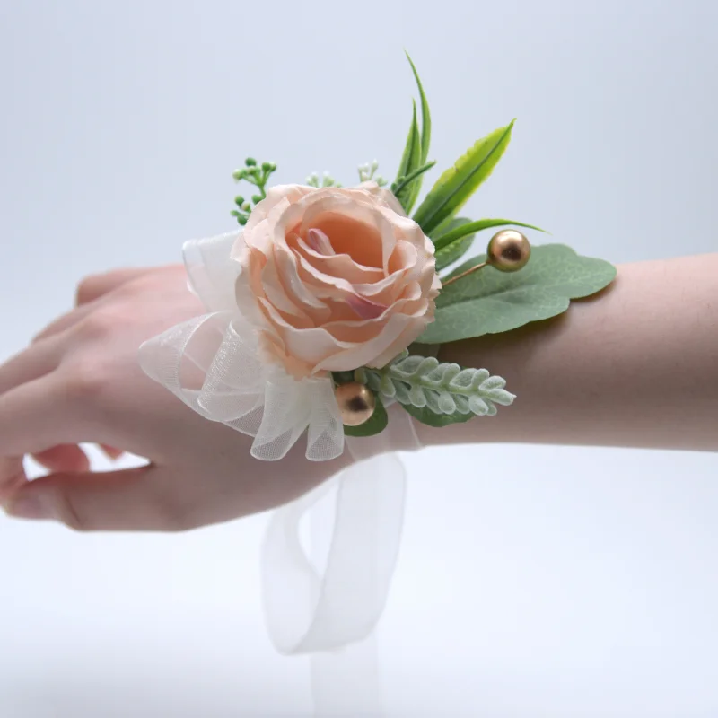 Rose Kunstmatige Bloemen Pols Corsage Kant Sash Bruidsmeisje Roze Accessoires Armband Demoiselle D Honneur Mariage