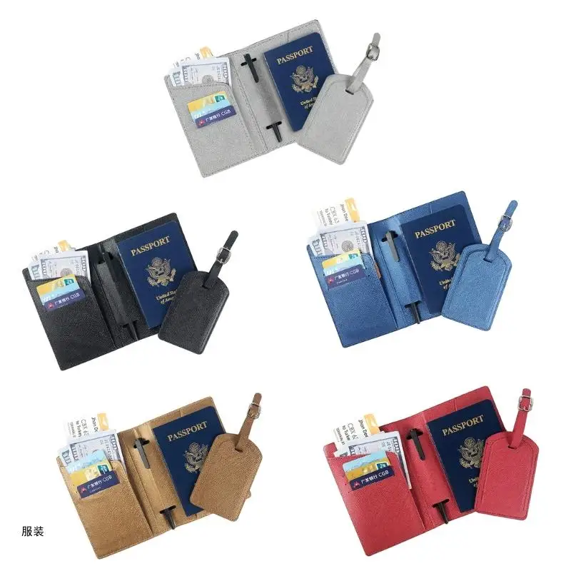 

D0UD PU Leather Passport Covers Holder Luggage Tag Card Protector for Wedding Couples Travel Wallet