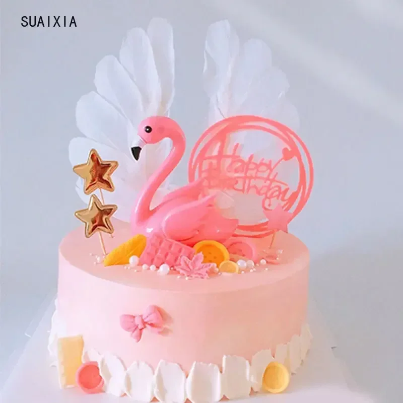 Flamingo Cake Decoration Acrylic Cake Topper Birthday Party Decoration Wedding Dessert Mother's Day Gift Hawaii Party Decor