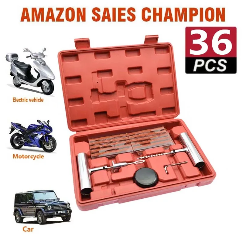 36 Pcs Car Tire Repair Tool Tire Repair Kit Studding Tool Set Auto Bike Tire Repair Puncture Plug Garage Car Accessories